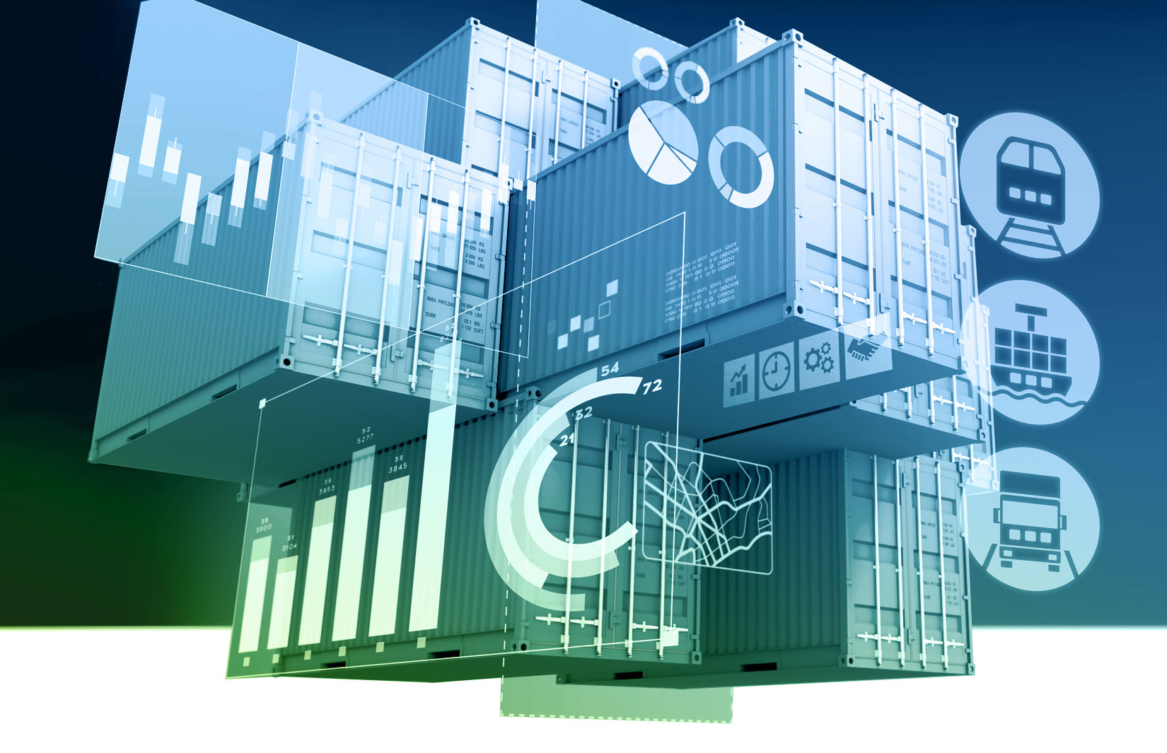 Illustrativer Containerstapel mit übersehener Grafik