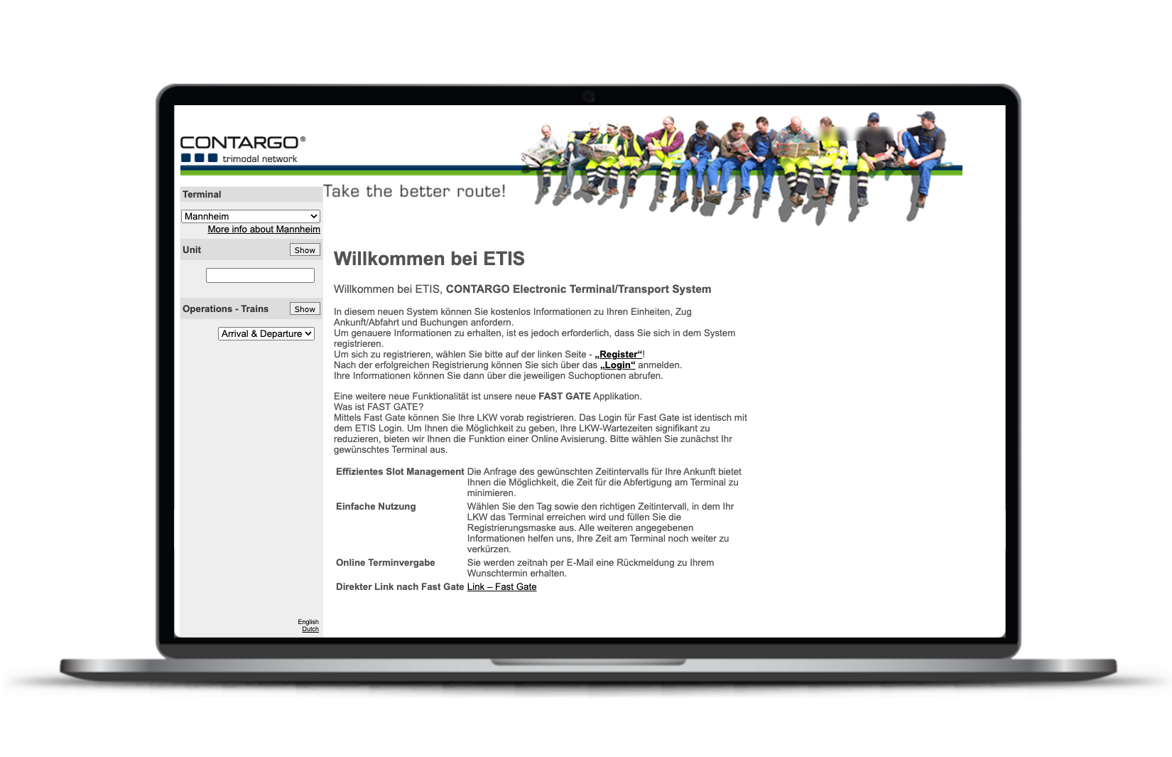 Laptop mit ETIS auf dem Bildschirm