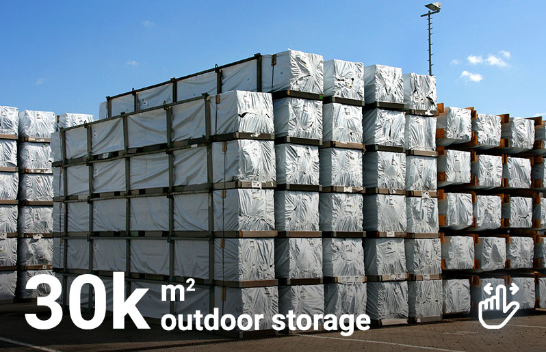 Illustration of a outdoor storage with paving blocks on pallets