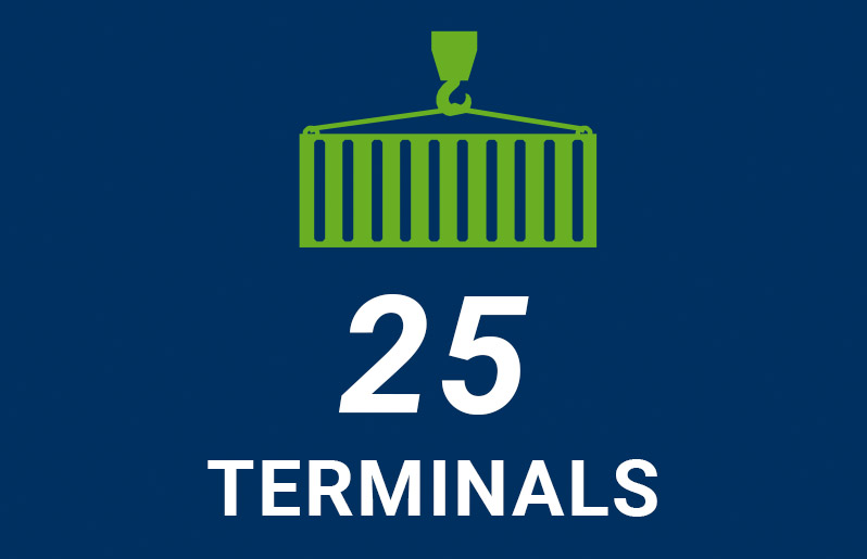 Graphic with container on hook as symbol for terminals