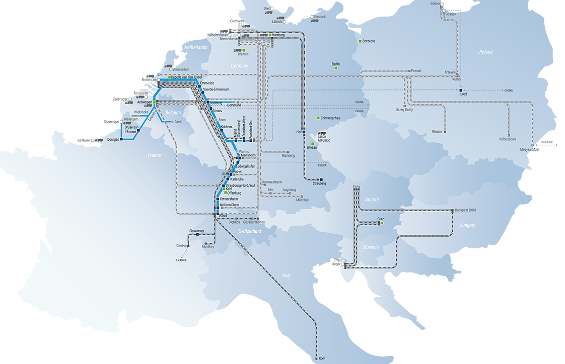 Netzwerkkarte mit eingezeichneten Transportverbindungen