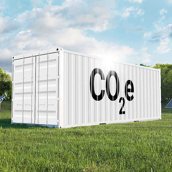 weißer Container mit dem Schriftzug Co²e