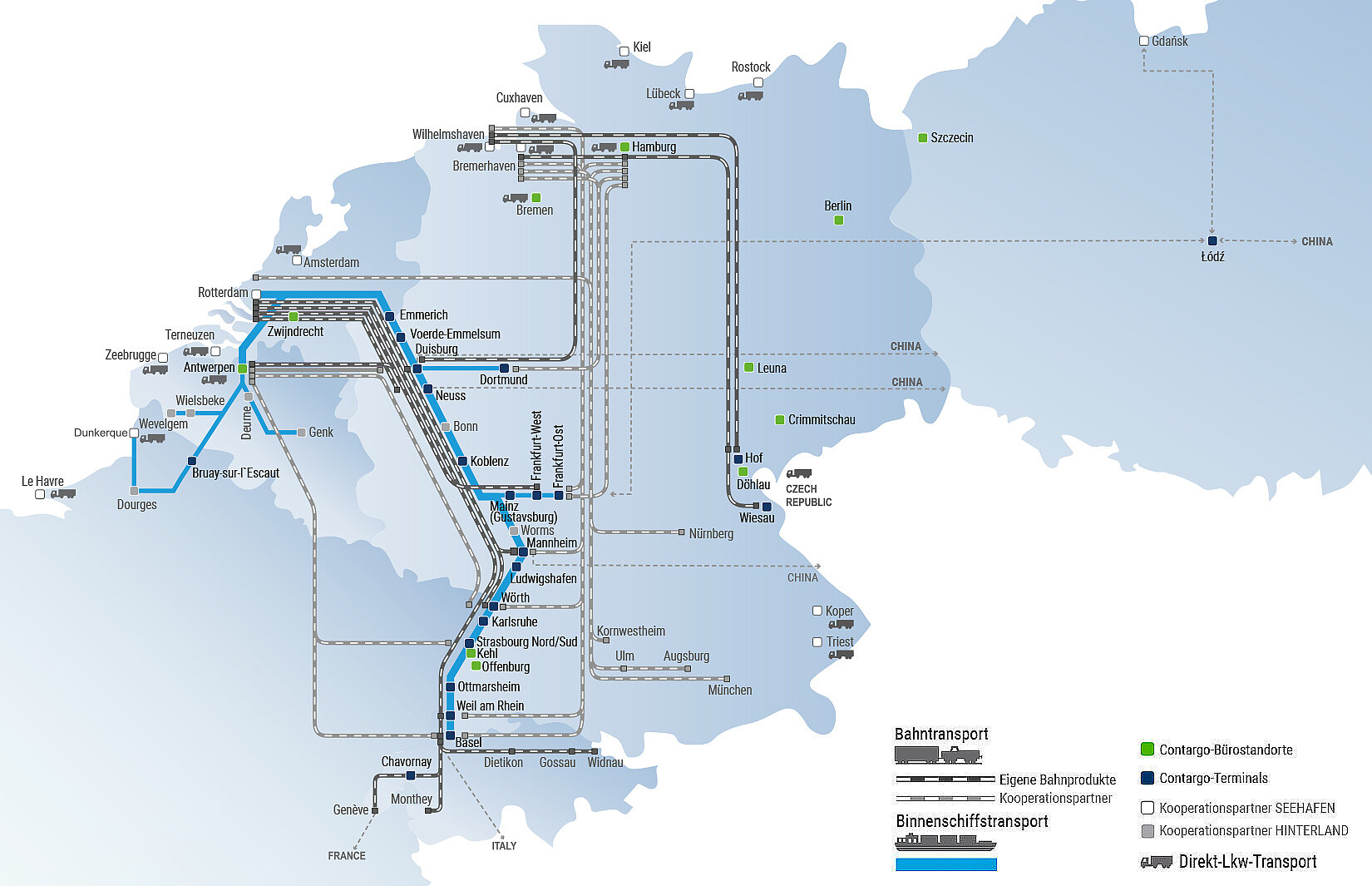 Netzwerkkarte mit eingezeichneten Transportverbindungen