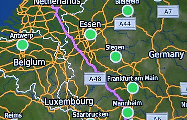 Streckenplan A48 Mannheim nach Niederlande mit Zielfahne