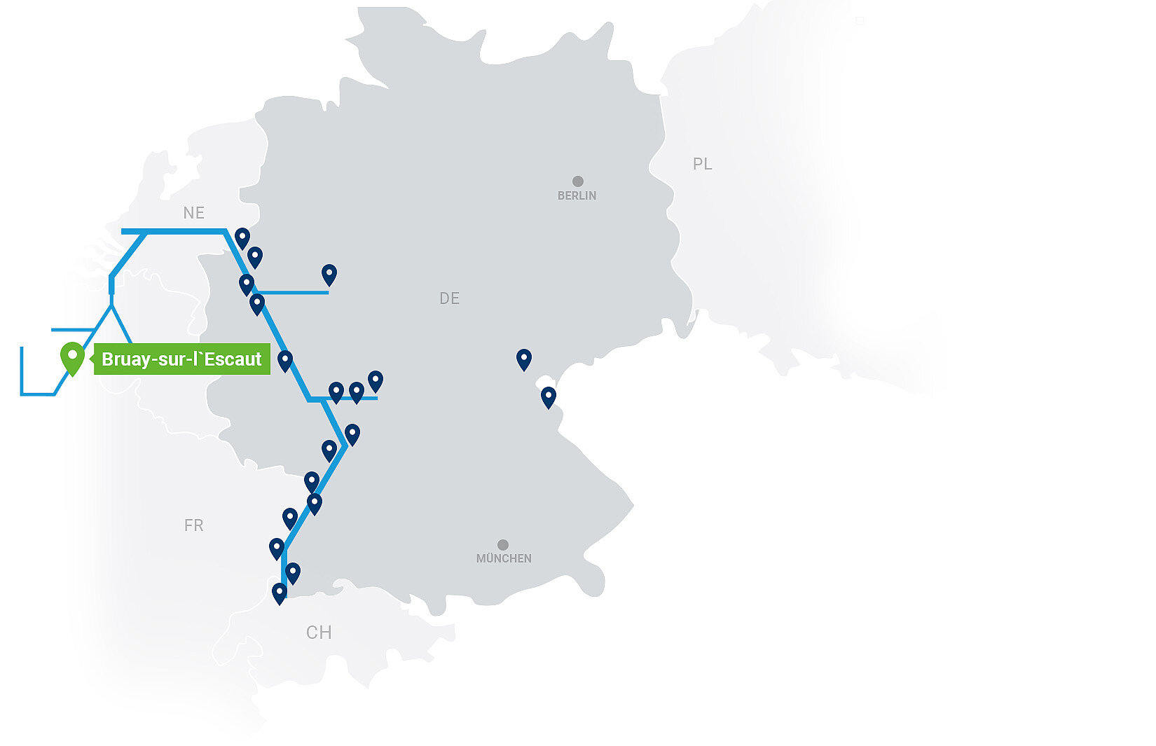 Karte Contargo Terminals mit Highlight auf Bruay-sur-l'Escaut