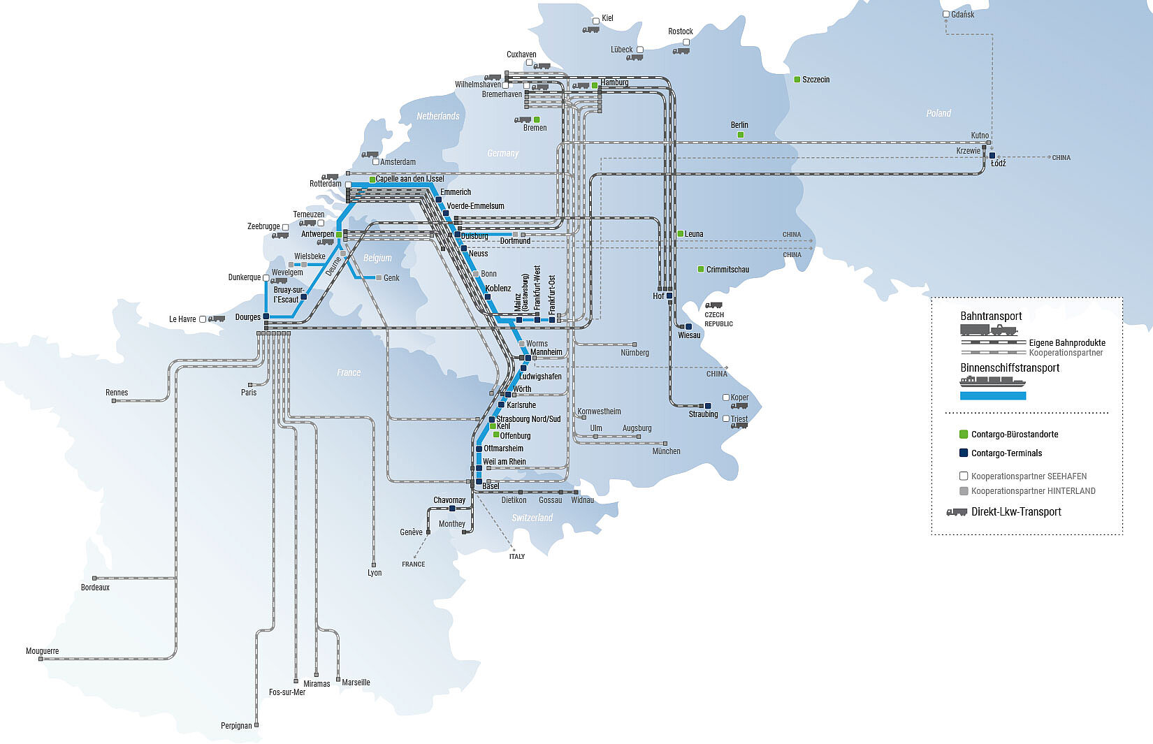 Netzwerkkarte mit eingezeichneten Transportverbindungen
