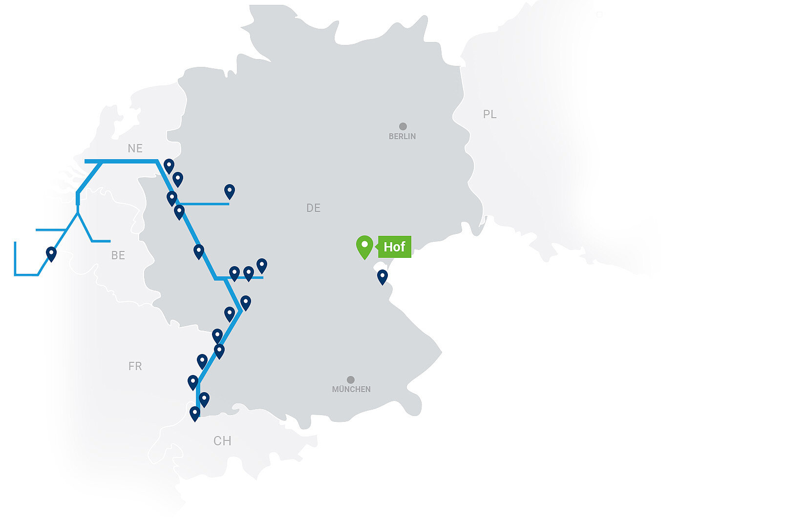 Netzwerkkarte Contargo Terminals mit Highlight auf Hof