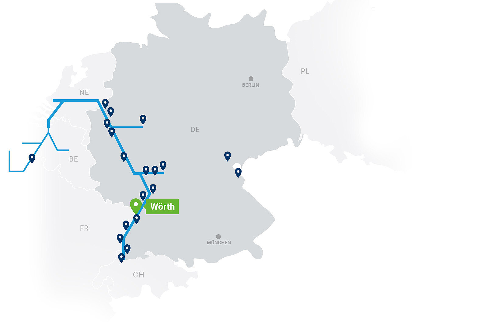 Karte Contargo Terminals mit Highlight auf Wörth