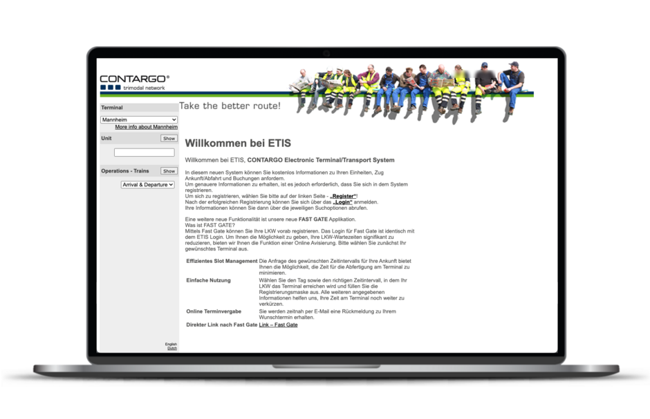 Laptop mit ETIS auf dem Bildschirm