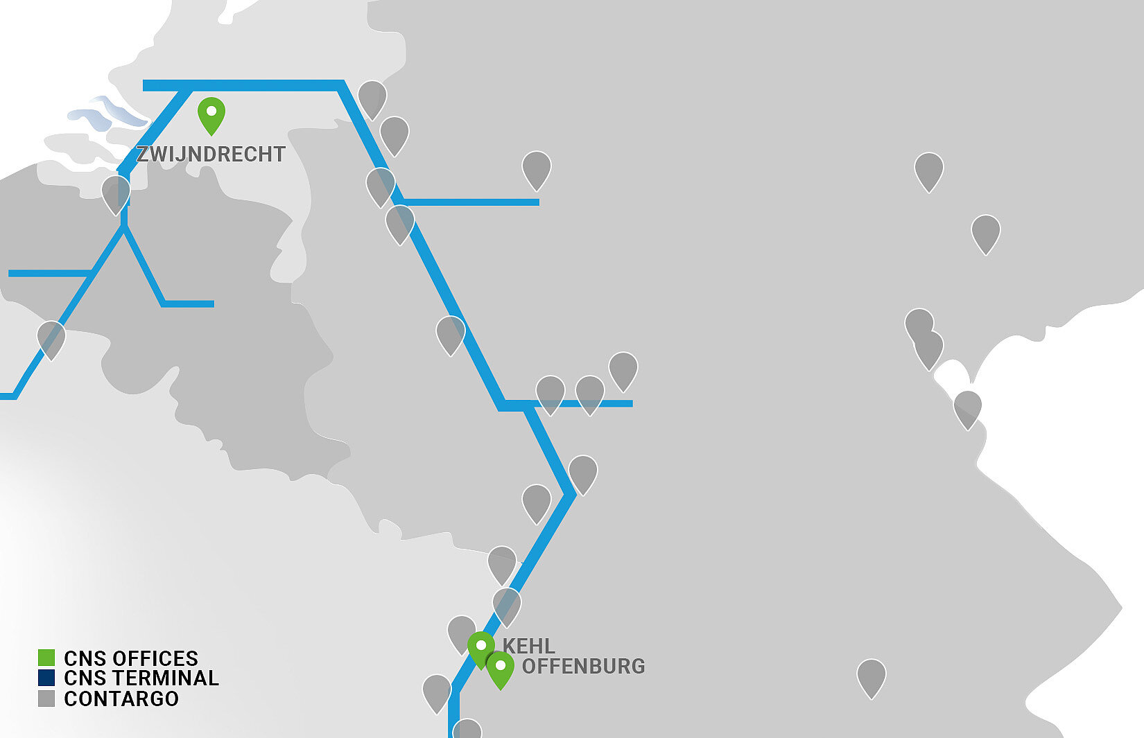 Contargo Intermodal Solutions Standorte auf einer Karte