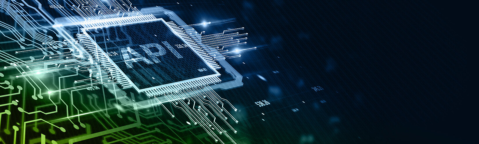 Computerchip auf einer Platine mit dem Schriftzug API