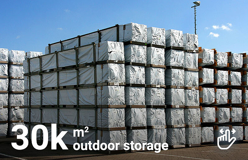 Illustration of a outdoor storage with paving blocks on pallets
