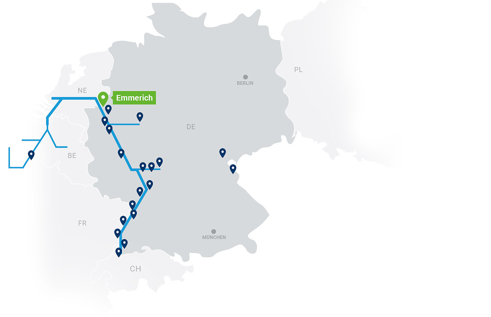 Karte Contargo Terminals mit Highlight auf Emmerich